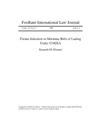 Forum Selection in Maritime Bills of Lading Under COGSA