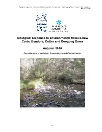 Biological Response to Environmental Flows Below Corin, Bendora, Cotter and Googong Dams