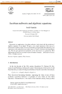 Jacobian Nullwerte and Algebraic Equations ✩