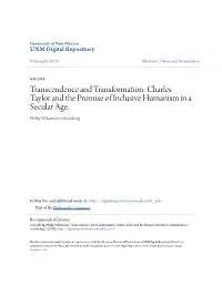 Transcendence and Transformation: Charles Taylor and the Promise of Inclusive Humanism in a Secular Age