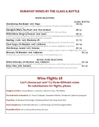 Wine Flights $8 Can’T Choose Just One? Try Three Different Wines No Substitutions for Flights, Please