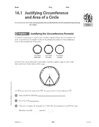 16.1 Justifying Circumference and Area of a Circle