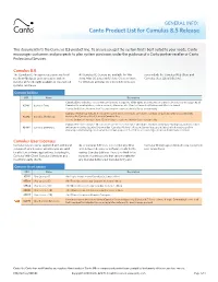 Canto Product List for Cumulus 8.5 Release