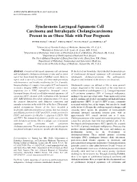 Synchronous Laryngeal Squamous Cell Carcinoma and Intrahepatic