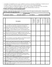 TYPES of EVOLUTION WORKSHEET Directions: Read Each Description Below and Write the Mane of the Type of Evolution That Is Being Described