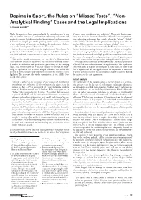 Doping in Sport, the Rules on “Missed Tests”, “Non- Analytical Finding” Cases and the Legal Implications by Gregory Ioannidis*
