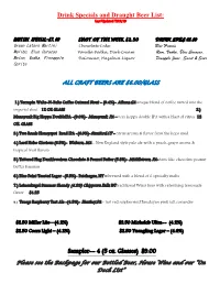 Drink Specials and Draught Beer List: Last Updated 7/21/19