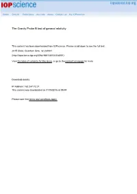 The Gravity Probe B Test of General Relativity