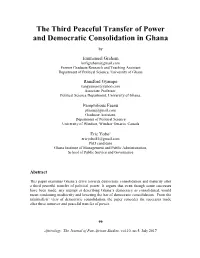 The Third Peaceful Transfer of Power and Democratic Consolidation in Ghana