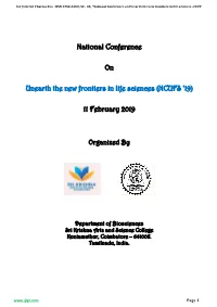 National Conference on Unearth the New Frontiers in Life Sciences -2019”