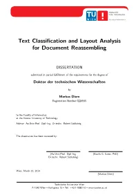 Text Classification and Layout Analysis for Document Reassembling