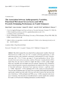 The Association Between Anthropometric Variables, Functional Movement Screen Scores and 100 M Freestyle Swimming Performance in Youth Swimmers