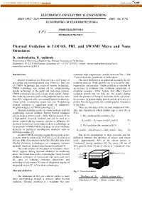 Thermal Oxidation in LOCOS, PBL and SWAMI Micro and Nano Structures