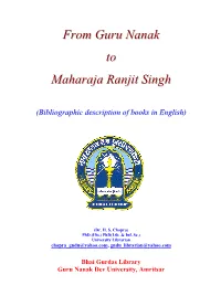 From Guru Nanak to Maharaja Ranjit Singh