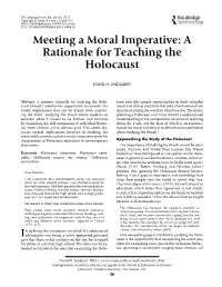 Meeting a Moral Imperative: a Rationale for Teaching the Holocaust