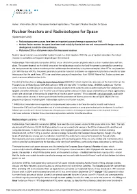 Nuclear Reactors and Radioisotopes for Space