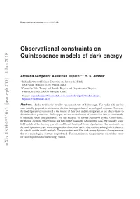 Observational Constraints on Quintessence Models of Dark Energy