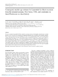 Cosmogenic Nuclide Age Estimate for Laurentide Ice Sheet Recession from the Terminal Moraine, New Jersey, USA, and Constraints on Latest Pleistocene Ice Sheet History