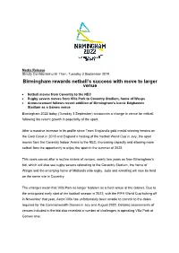 Birmingham Rewards Netball's Success with Move to Larger Venue