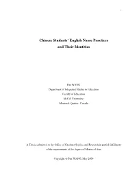 Chinese Students' English Name Practices and Their Identities