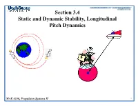 Section 3.4 Static and Dynamic Stability, Longitudinal Pitch Dynamics