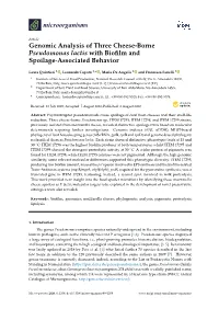 Genomic Analysis of Three Cheese-Borne Pseudomonas Lactis with Bioﬁlm and Spoilage-Associated Behavior