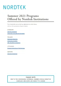 Summer 2021 Programs Offered by Nordtek Institutions
