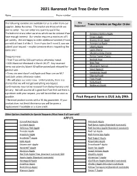2021 Bareroot Fruit Tree Order Form
