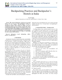 Backpacking Practices and Backpacker's Hostels in India