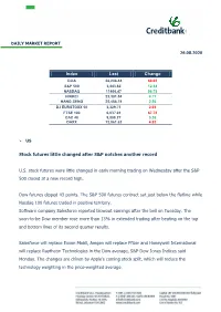 Index Last Change Stock Futures Little Changed After S&P Notches Another