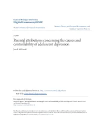 Parental Attributions Concerning the Causes and Controllability of Adolescent Depression Joan E