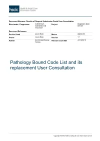 Pathology Bound Code List and Its Replacement User Consultation V1.1 22/12/2015