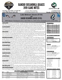 Rancho Cucamonga Quakes 2019 Game Notes
