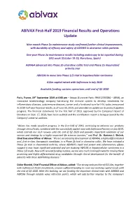 ABIVAX First-Half 2019 Financial Results and Operations Update