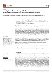 An Optical Planar Waveguide-Based Immunosensors for Determination of Fusarium Mycotoxin Zearalenone