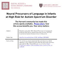 Neural Precursors of Language in Infants at High Risk for Autism Spectrum Disorder