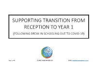 Supporting Transition from Reception to Year 1 (Following Break in Schooling Due to Covid-19)