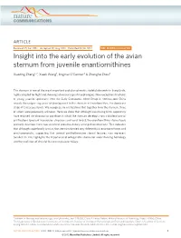 Insight Into the Early Evolution of the Avian Sternum from Juvenile Enantiornithines
