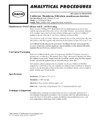 Membrane Filtration (Simultaneous Detection) for Detection Of: Total Coliforms, E