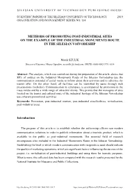 METHODS of PROMOTING POST-INDUSTRIAL SITES on the EXAMPLE of the INDUSTRIAL MONUMENTS ROUTE in the SILESIAN VOIVODESHIP Introd