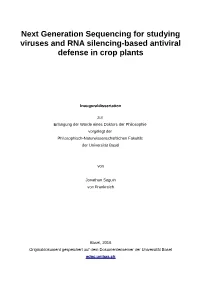 Next Generation Sequencing for Studying Viruses and RNA Silencing-Based Antiviral Defense in Crop Plants