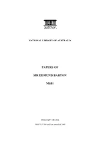 Papers of Sir Edmund Barton Ms51