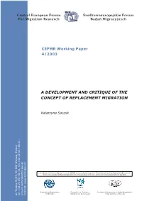 A Development and Critique of the Concept of Replacement Migration