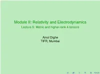 Module II: Relativity and Electrodynamics Lecture 5: Metric and Higher-Rank 4-Tensors