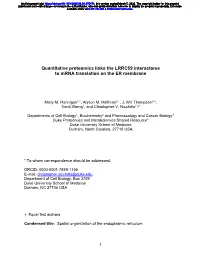 Quantitative Proteomics Links the LRRC59 Interactome to Mrna Translation on the ER Membrane