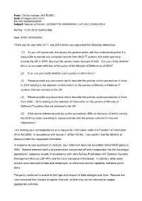 Request for Policies Relating to the Retention of Information On