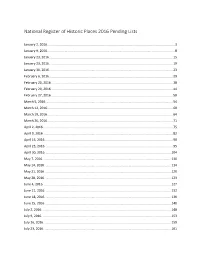 National Register of Historic Places Pending Lists for 2016