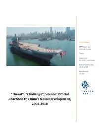Official Reactions to China's Naval Development, 2004-2018