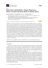 Plant Non-Coding Rnas: Origin, Biogenesis, Mode of Action and Their Roles in Abiotic Stress