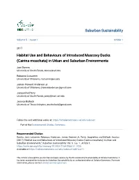 Habitat Use and Behaviours of Introduced Muscovy Ducks (Cairina Moschata) in Urban and Suburban Environments